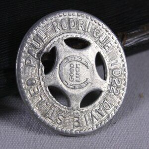 Vintage Good Luck token, lucky amulet Leo Paul Rodrigue 1022 Davie St, aluminium